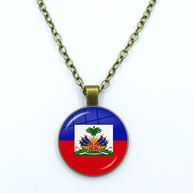 Haiti Flag Pendant Necklace