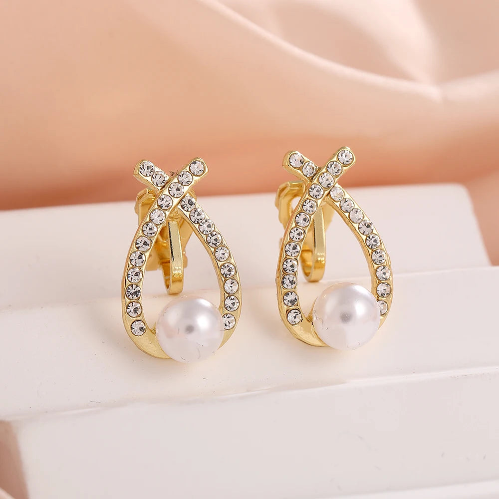 Luxury Clip-On Pearl & Rhinestone Earrings