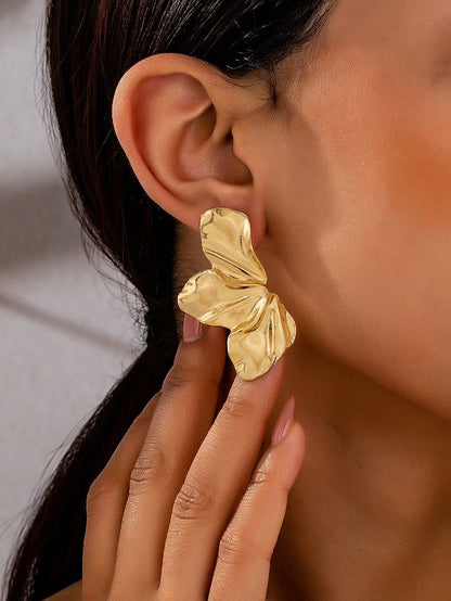 Stainless Steel Plant-Inspired Stud Earrings
