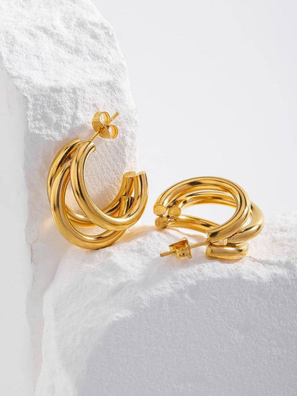 18K Gold Plated Triple Hoop Half-Moon Earrings