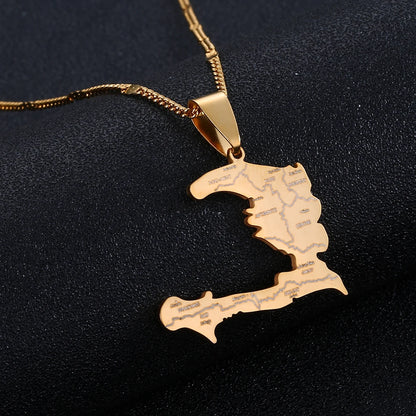 Haiti Map Pendant Necklace – 24K Gold Finish