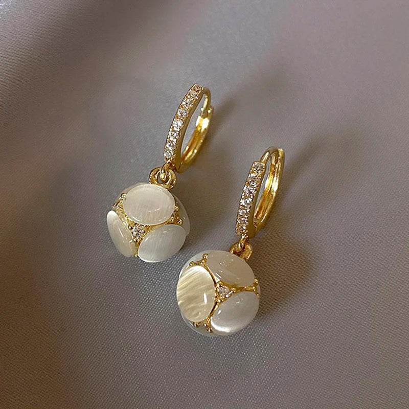 Gold Opal Hoop Earrings 14K