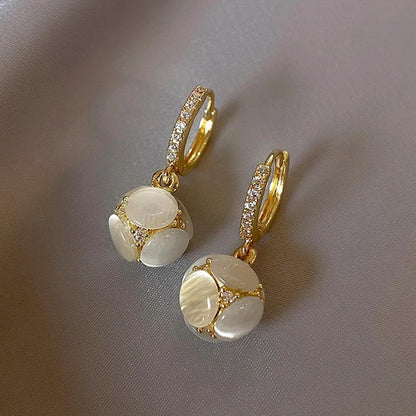 Gold Opal Hoop Earrings 14K