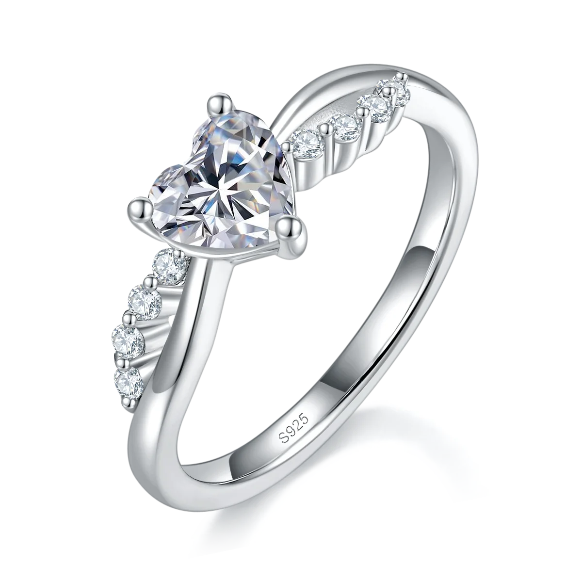 925 Sterling Silver Heart-Cut Moissanite Ring