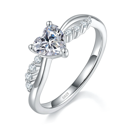 925 Sterling Silver Heart-Cut Moissanite Ring