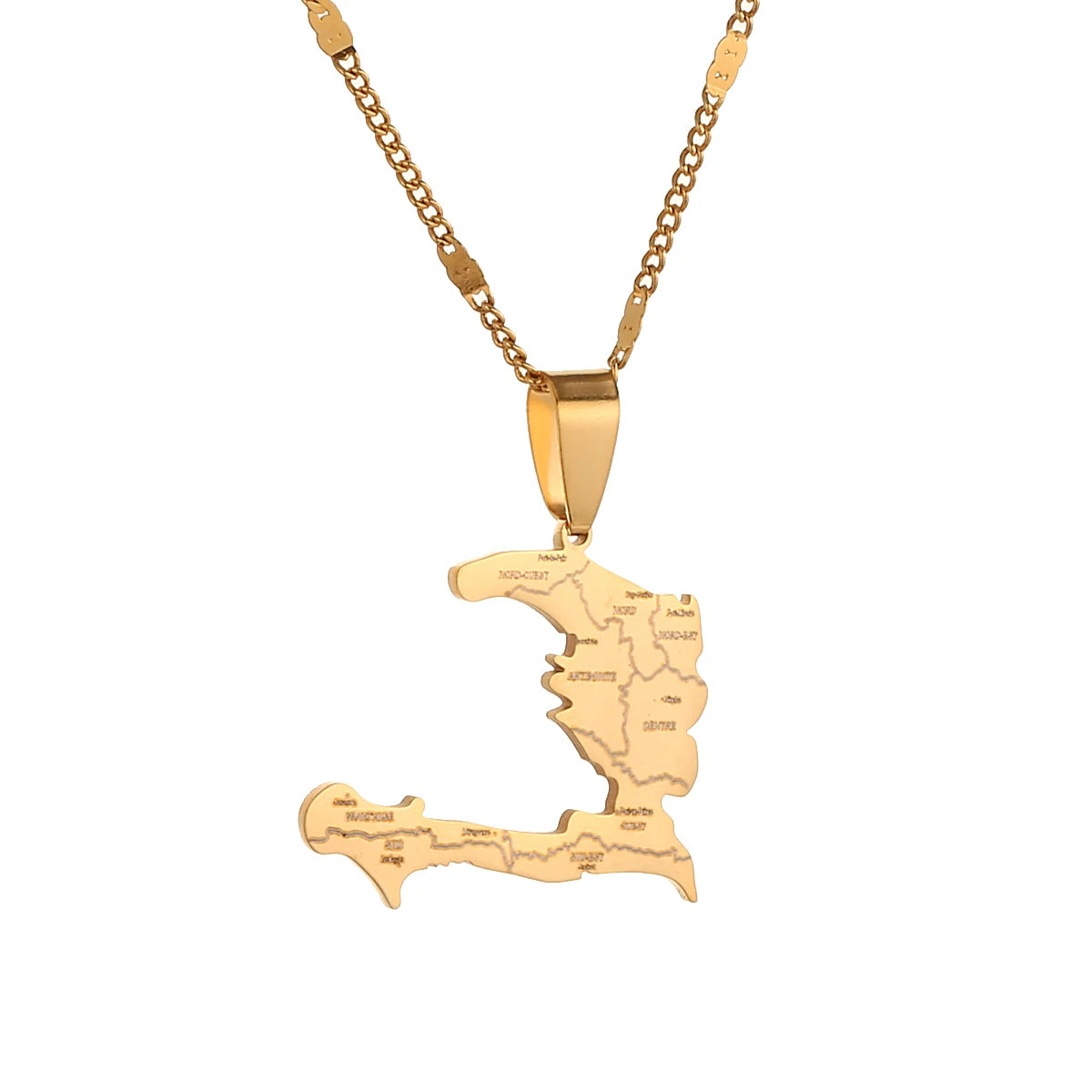 Haiti Map Pendant Necklace – 24K Gold Finish