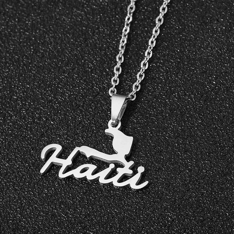 Haiti Map Stainless Steel Pendant Necklace