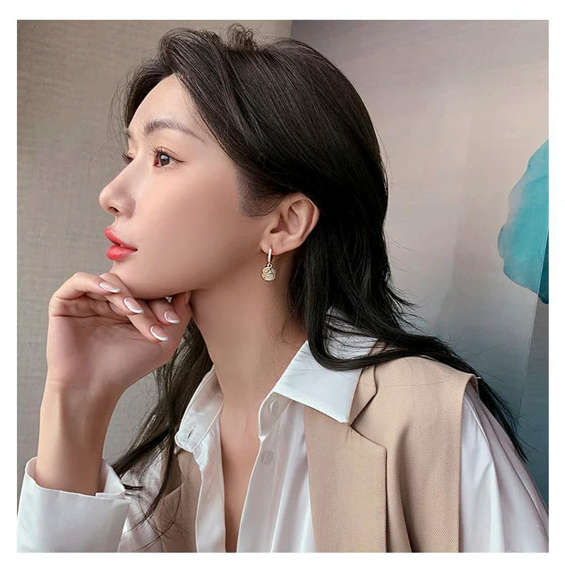 Gold Opal Hoop Earrings 14K