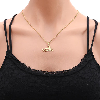 Haiti Map Stainless Steel Pendant Necklace