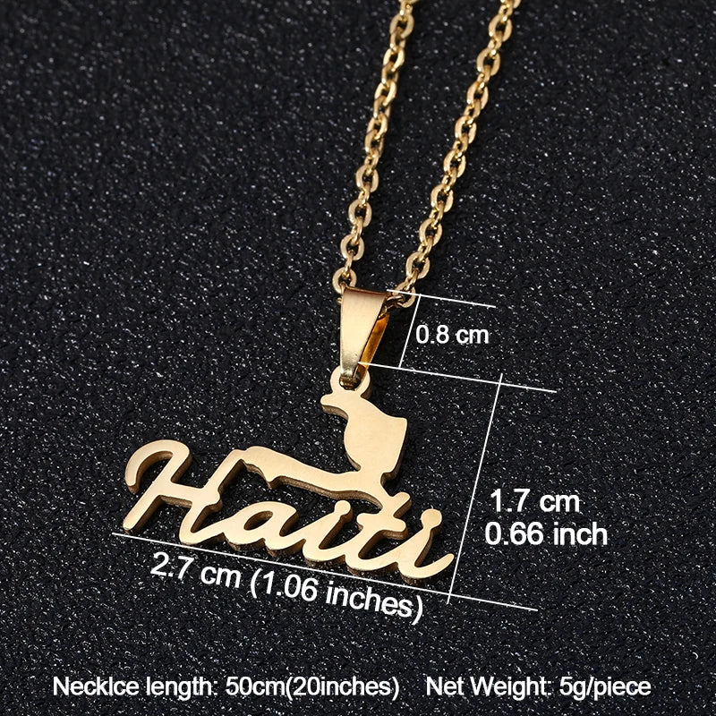Haiti Map Stainless Steel Pendant Necklace