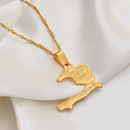 Anniyo Haiti Map Necklace Pendants for Women Girls,Gold Color Ayiti Jewelry Map of Haiti #003910