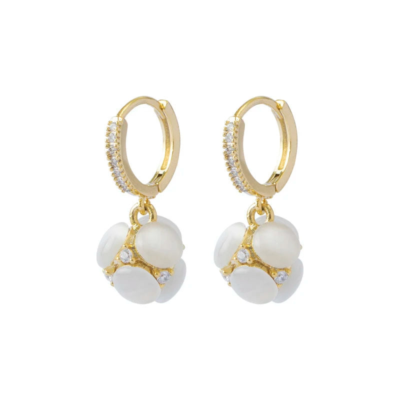Gold Opal Hoop Earrings 14K