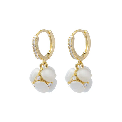 Gold Opal Hoop Earrings 14K