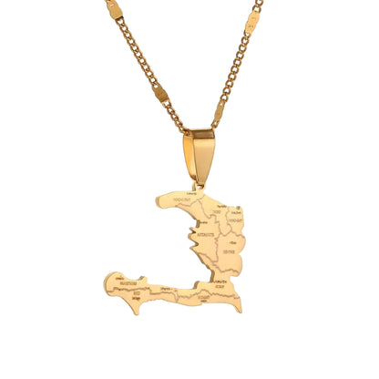 Haiti Map Pendant Necklace – 24K Gold Finish