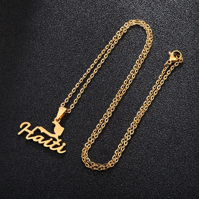 Haiti Map Stainless Steel Pendant Necklace