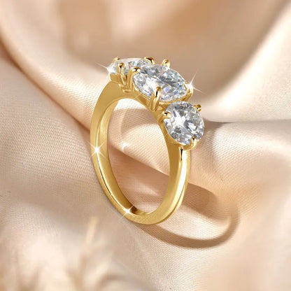 14K Gold Filled Moissanite Wedding Ring Three Stone — Fine Jewelry