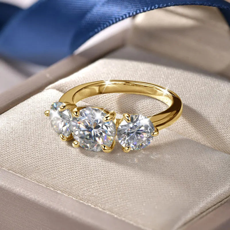 14K Gold Filled Moissanite Wedding Ring Three Stone — Fine Jewelry