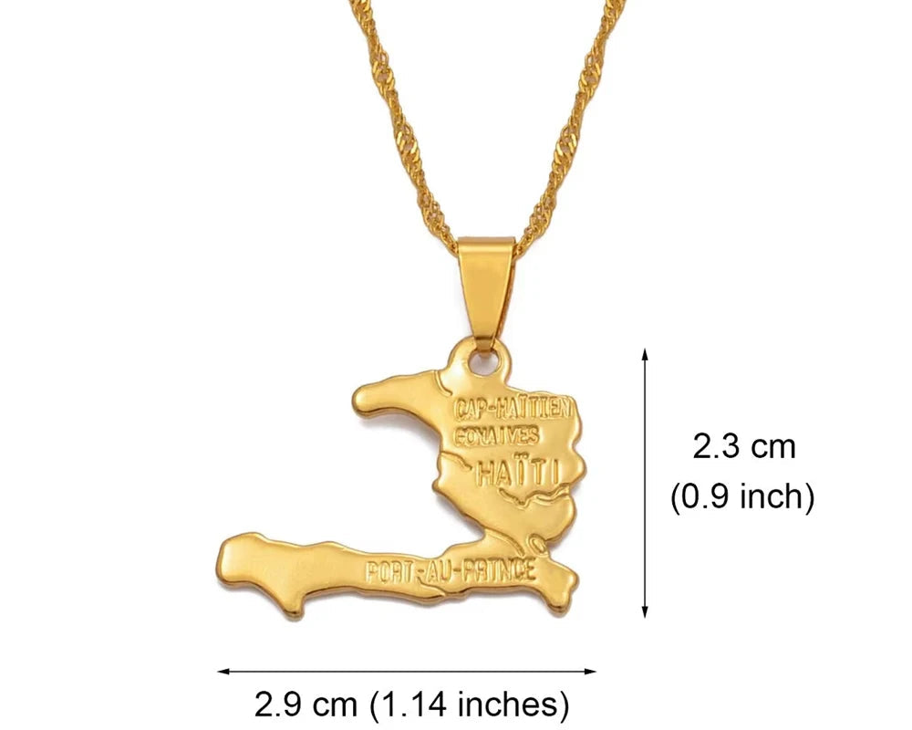 Anniyo Haiti Map Necklace Pendants for Women Girls,Gold Color Ayiti Jewelry Map of Haiti #003910