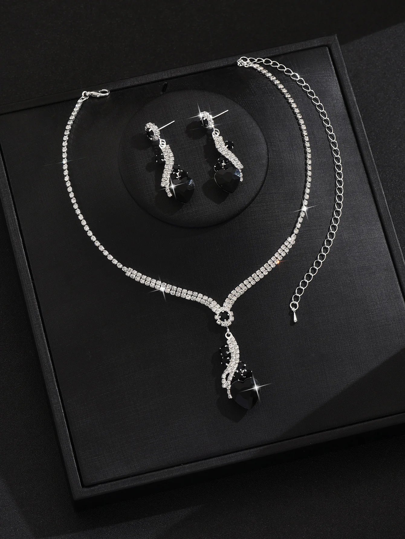 3pcs Elegant Vintage Jewelry Set for Women Sparkling Rhinestones Necklace Shiny Crystal Choker Bridal Wedding Earrings Party