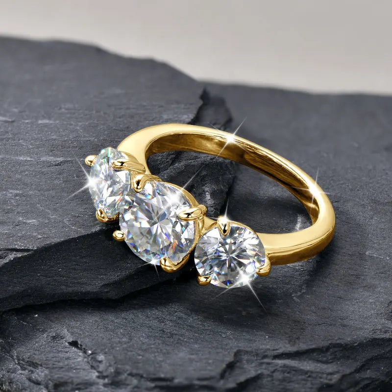 14K Gold Filled Moissanite Wedding Ring Three Stone — Fine Jewelry