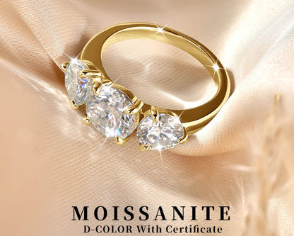 14K Gold Filled Moissanite Wedding Ring Three Stone — Fine Jewelry