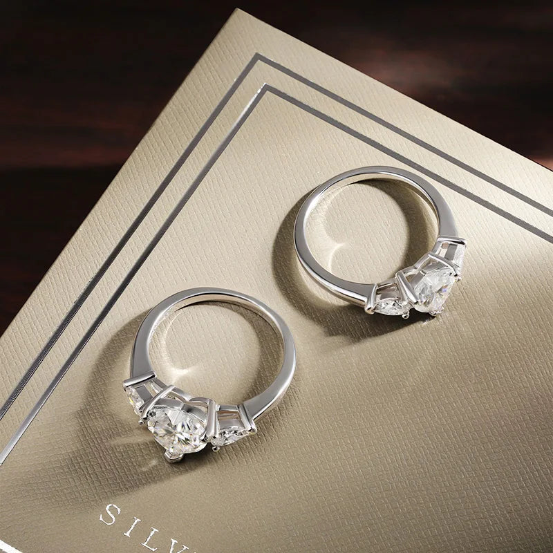 925 Sterling Silver Moissanite Heart Ring 18K White Gold | VVS Diamond Cut