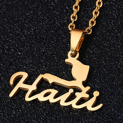 Haiti Map Stainless Steel Pendant Necklace
