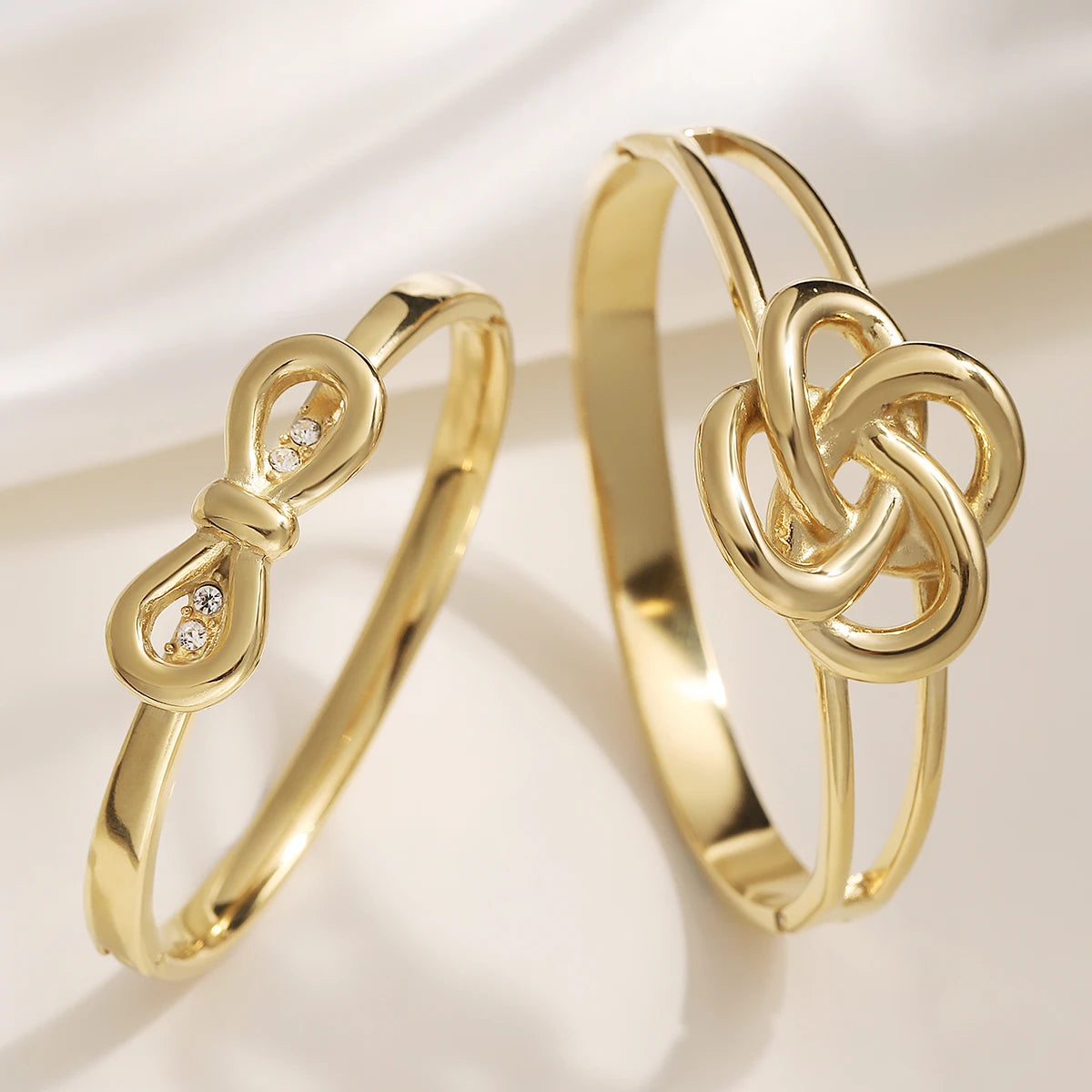 Gold-Plated Stainless Steel Knot Bangle Bracelet