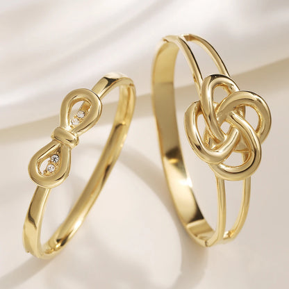 Gold-Plated Stainless Steel Knot Bangle Bracelet