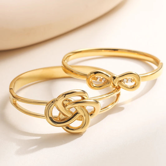 Gold-Plated Stainless Steel Knot Bangle Bracelet