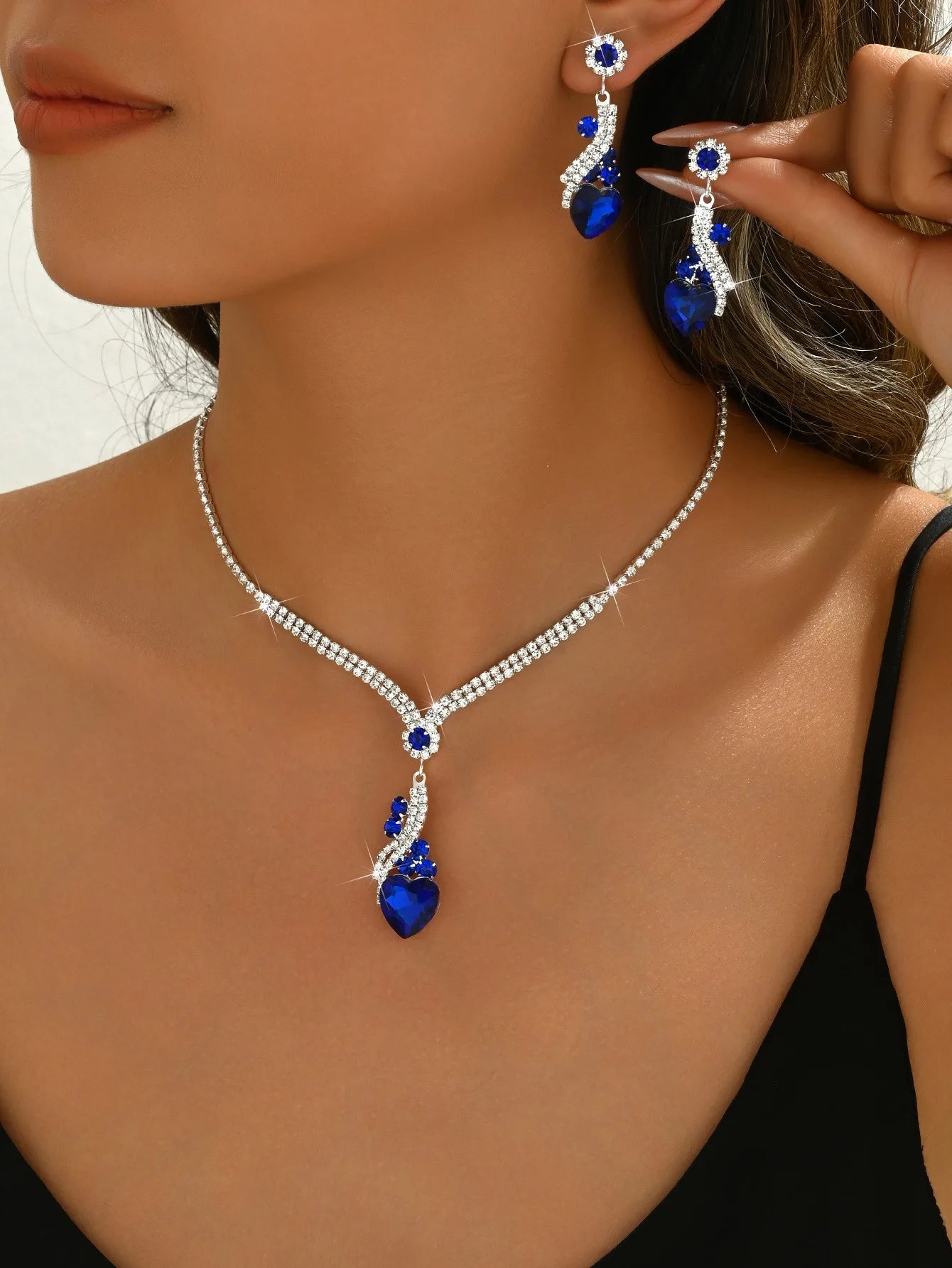 3pcs Elegant Vintage Jewelry Set for Women Sparkling Rhinestones Necklace Shiny Crystal Choker Bridal Wedding Earrings Party