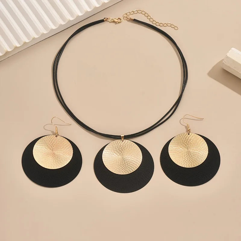 Cord Necklace & Modern Geometric Earrings