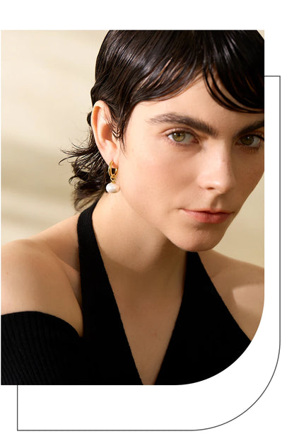 Gold Pearl Drop Hoop Earrings Stainless Steel | Korean Style