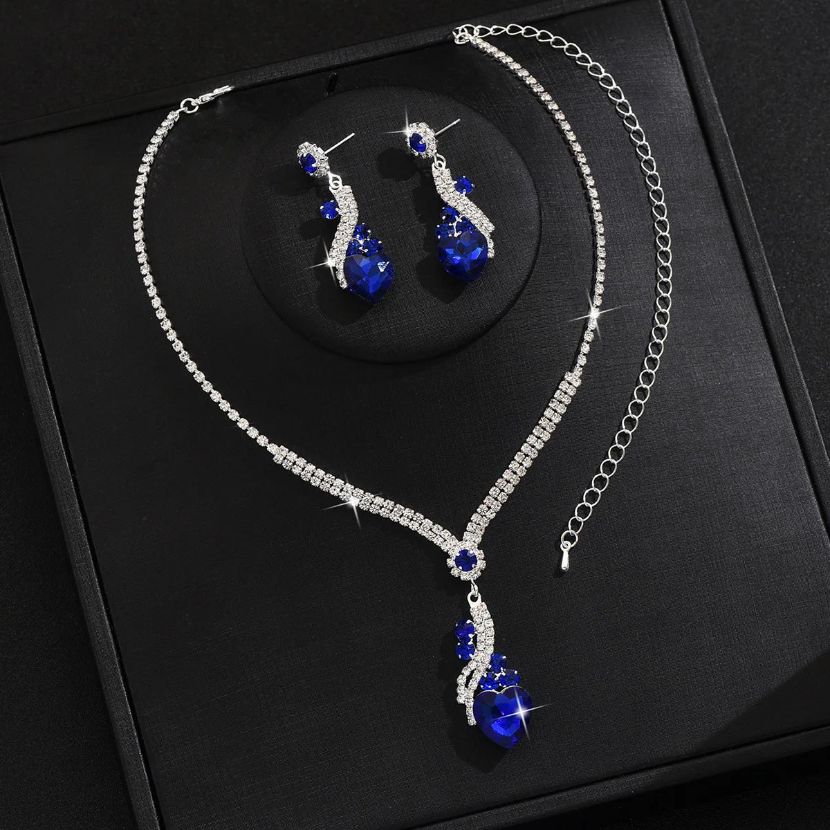 3pcs Elegant Vintage Jewelry Set for Women Sparkling Rhinestones Necklace Shiny Crystal Choker Bridal Wedding Earrings Party