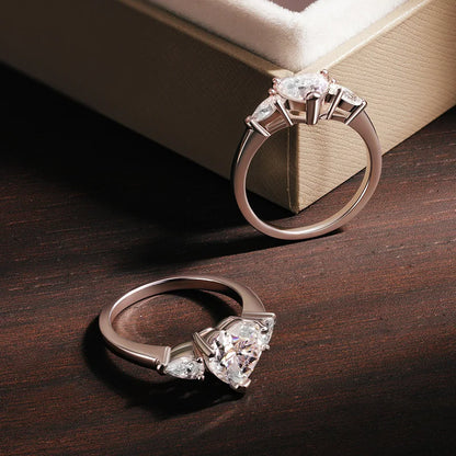 925 Sterling Silver Moissanite Heart Ring 18K White Gold | VVS Diamond Cut