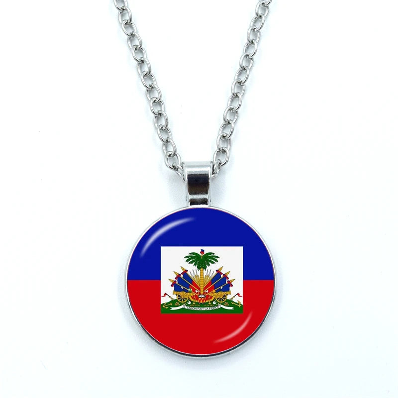 Haiti Flag Pendant Necklace