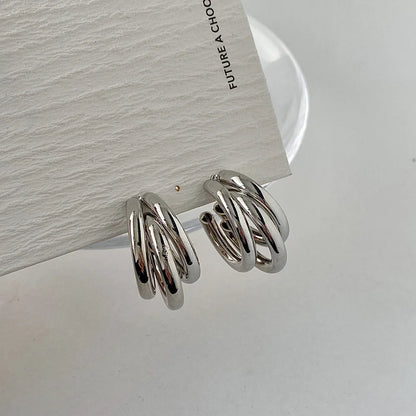 18K Gold Plated Triple Hoop Half-Moon Earrings