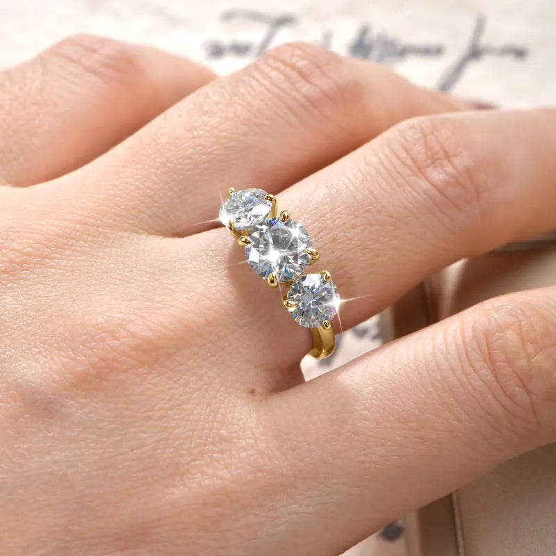 14K Gold Filled Moissanite Wedding Ring Three Stone — Fine Jewelry