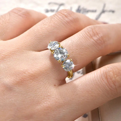 14K Gold Filled Moissanite Wedding Ring Three Stone — Fine Jewelry