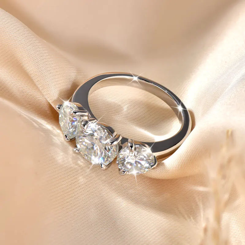 14K Gold Filled Moissanite Wedding Ring Three Stone — Fine Jewelry