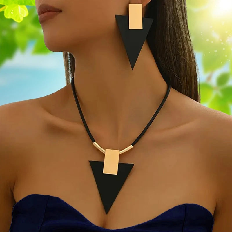 Cord Necklace & Modern Geometric Earrings