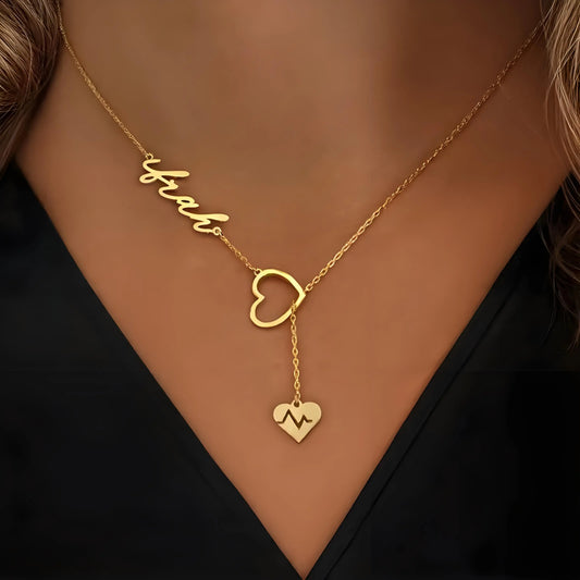 Luxury Custom Name Necklace with Heartbeat