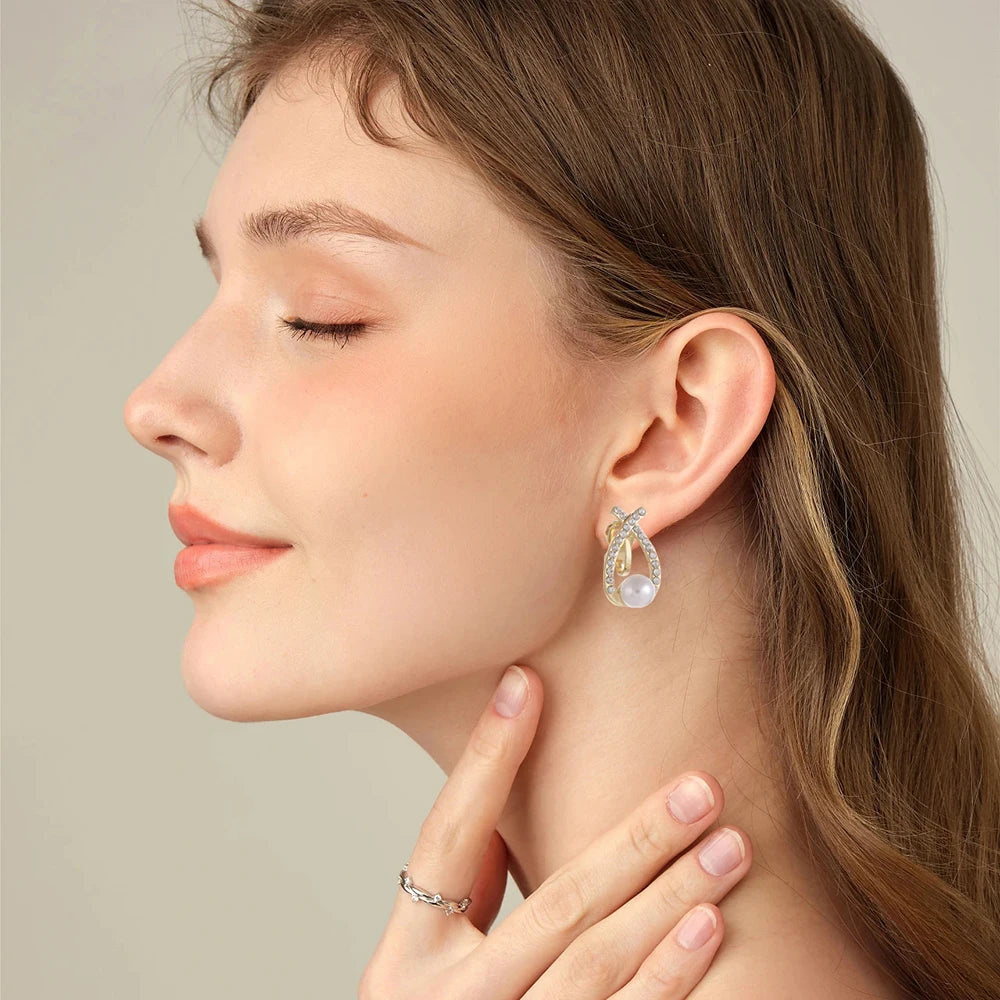 Luxury Clip-On Pearl & Rhinestone Earrings