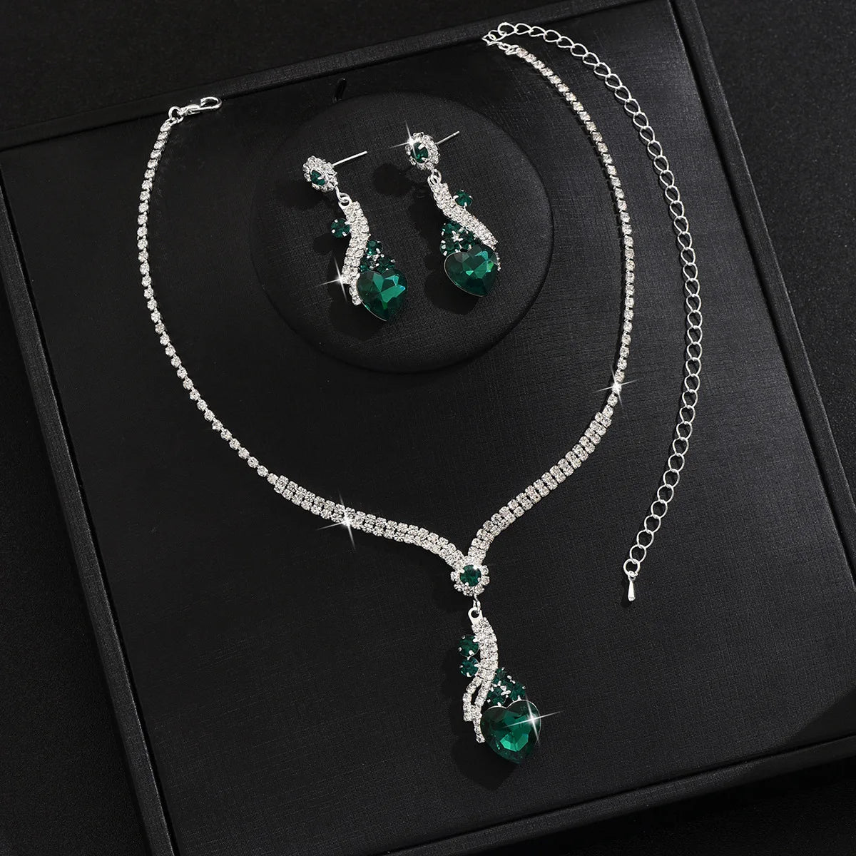 3pcs Elegant Vintage Jewelry Set for Women Sparkling Rhinestones Necklace Shiny Crystal Choker Bridal Wedding Earrings Party