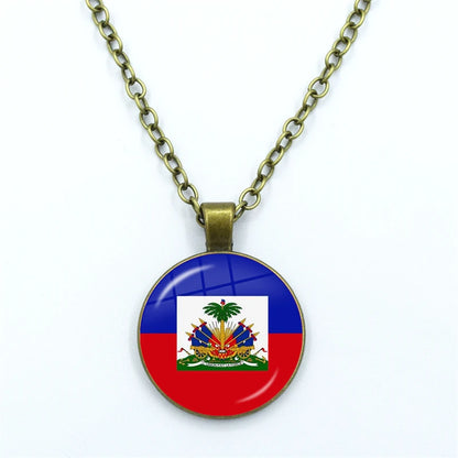 Haiti Flag Pendant Necklace