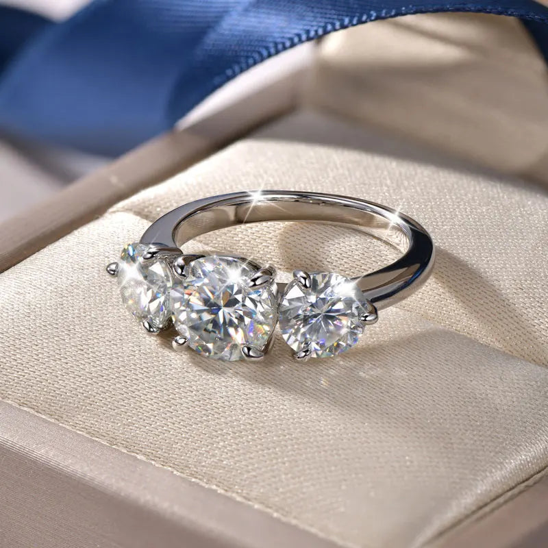 14K Gold Filled Moissanite Wedding Ring Three Stone — Fine Jewelry