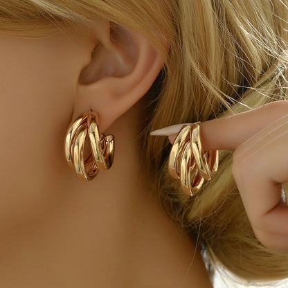 18K Gold Plated Triple Hoop Half-Moon Earrings