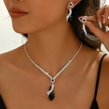 3pcs Elegant Vintage Jewelry Set for Women Sparkling Rhinestones Necklace Shiny Crystal Choker Bridal Wedding Earrings Party