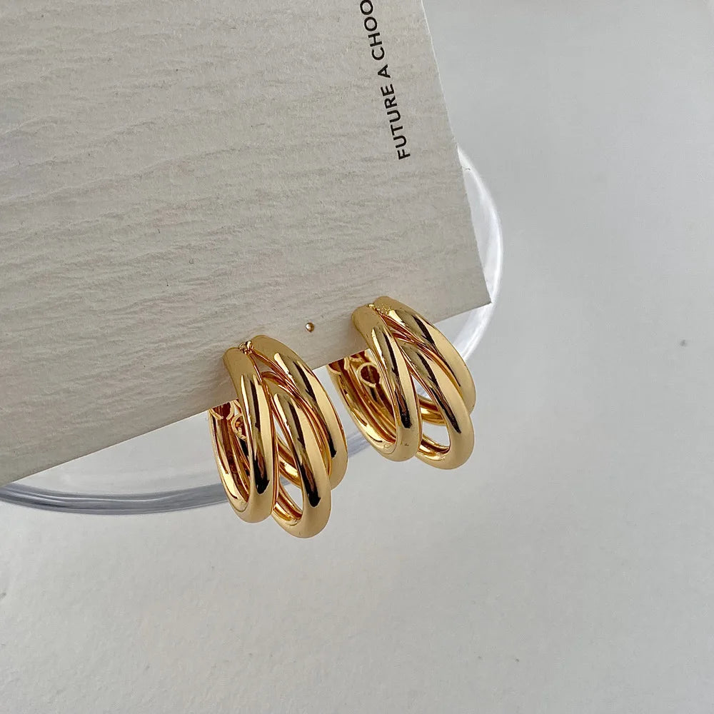 18K Gold Plated Triple Hoop Half-Moon Earrings