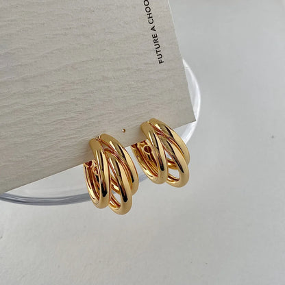 18K Gold Plated Triple Hoop Half-Moon Earrings